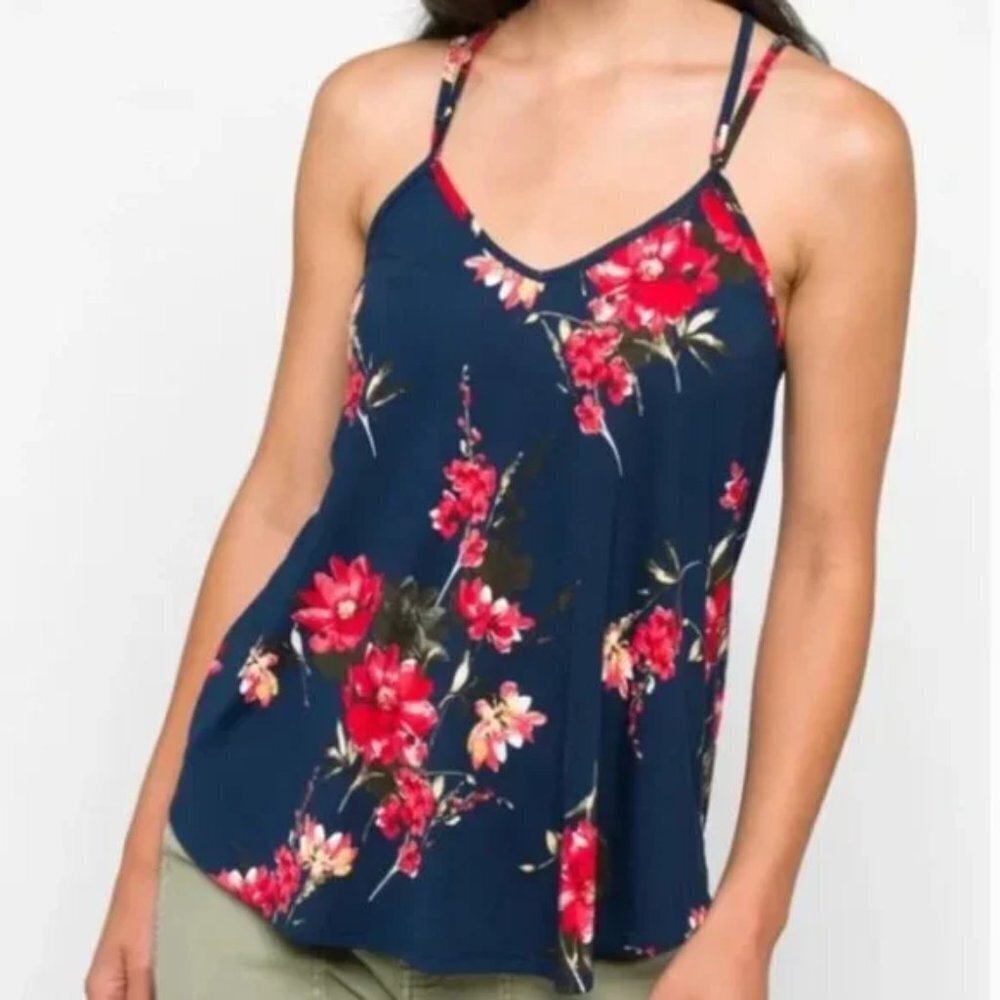 Papermoon Navy Floral Strappy Knit Tank Top NWT